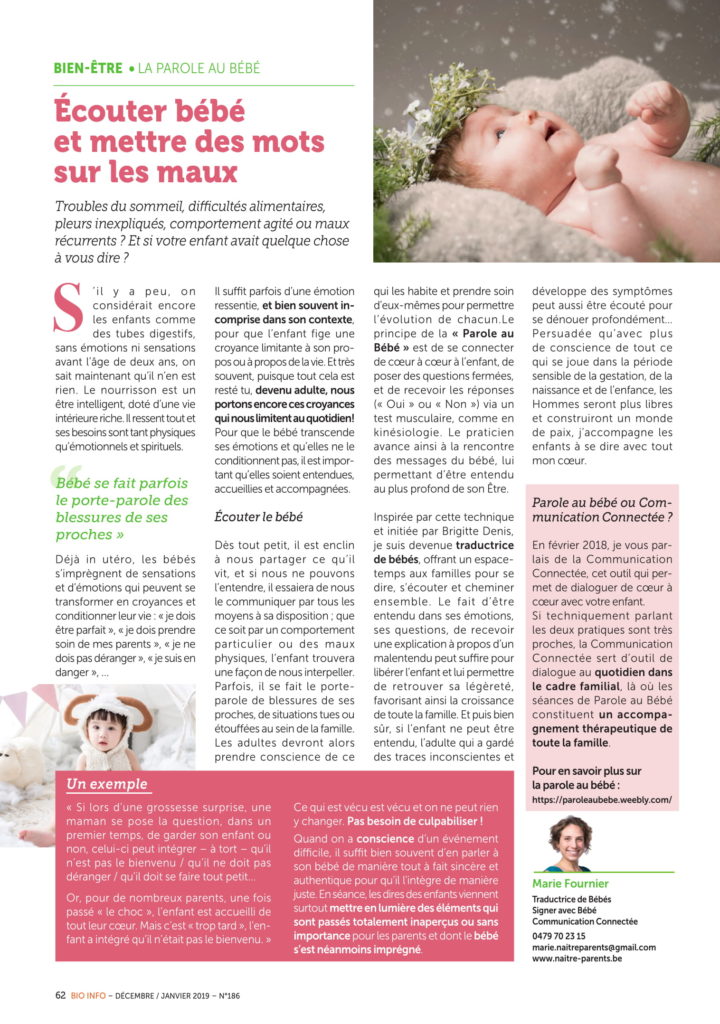 Danse de Vie - Naitre Parents Marie Fournier - Bio Info - Parole au bébé